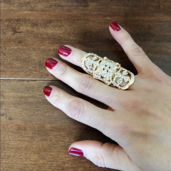 Gold-tone Full Finger 2-Band Ring -Adjustable - Picture 4 of 4